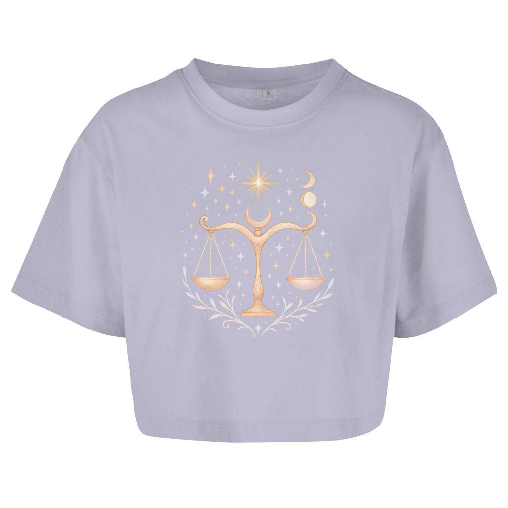Damen Oversize Crop Top – Sternzeichen Waage | Celestia Spirit | Spirituelle Mode