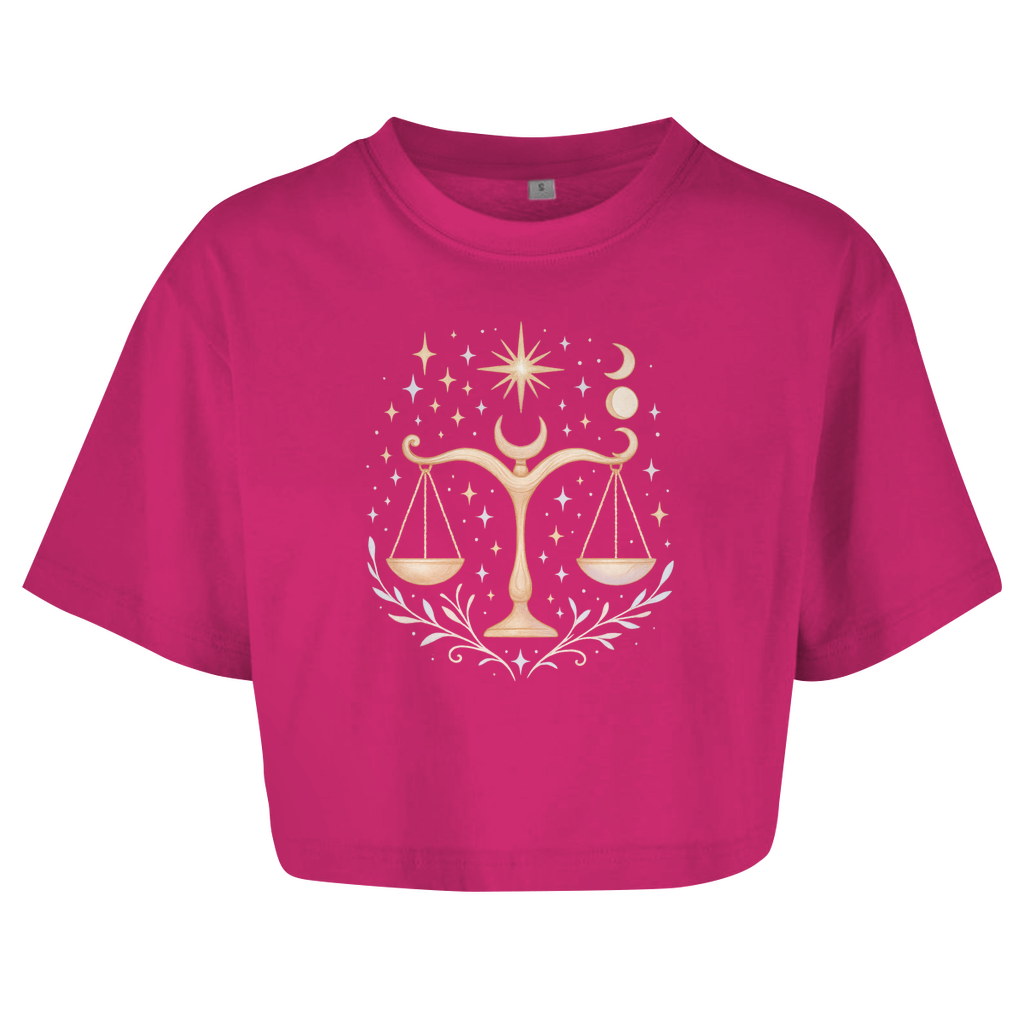 Damen Oversize Crop Top – Sternzeichen Waage | Celestia Spirit | Spirituelle Mode