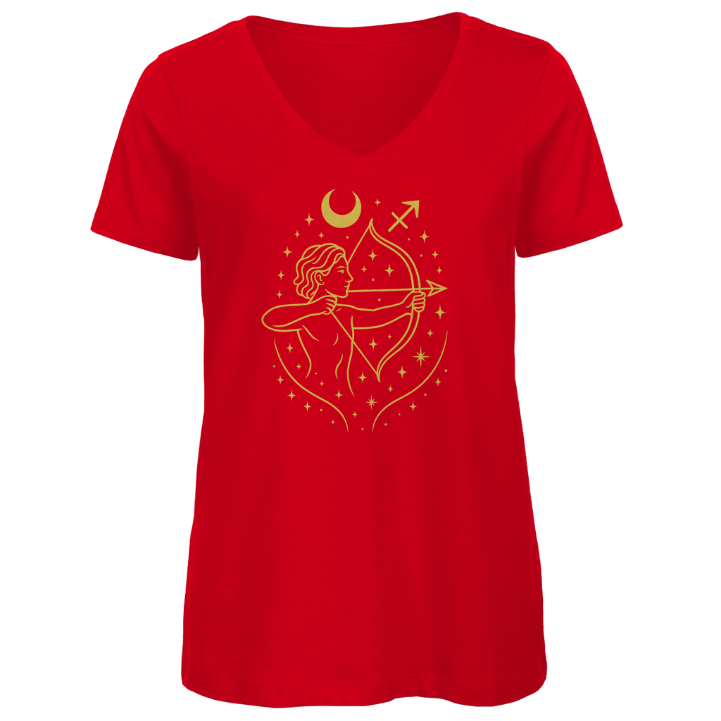 Bio Damen V-Neck T-Shirt – Sternzeichen Schütze | Celestia Spirit | Spirituelle Mode