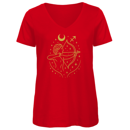 Bio Damen V-Neck T-Shirt – Sternzeichen Schütze | Celestia Spirit | Spirituelle Mode