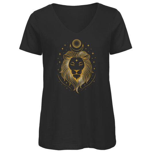 Organic Women's V-Neck T-Shirt – Leo Zodiac Sign | Celestia Spirit | Spiritual Fashion
