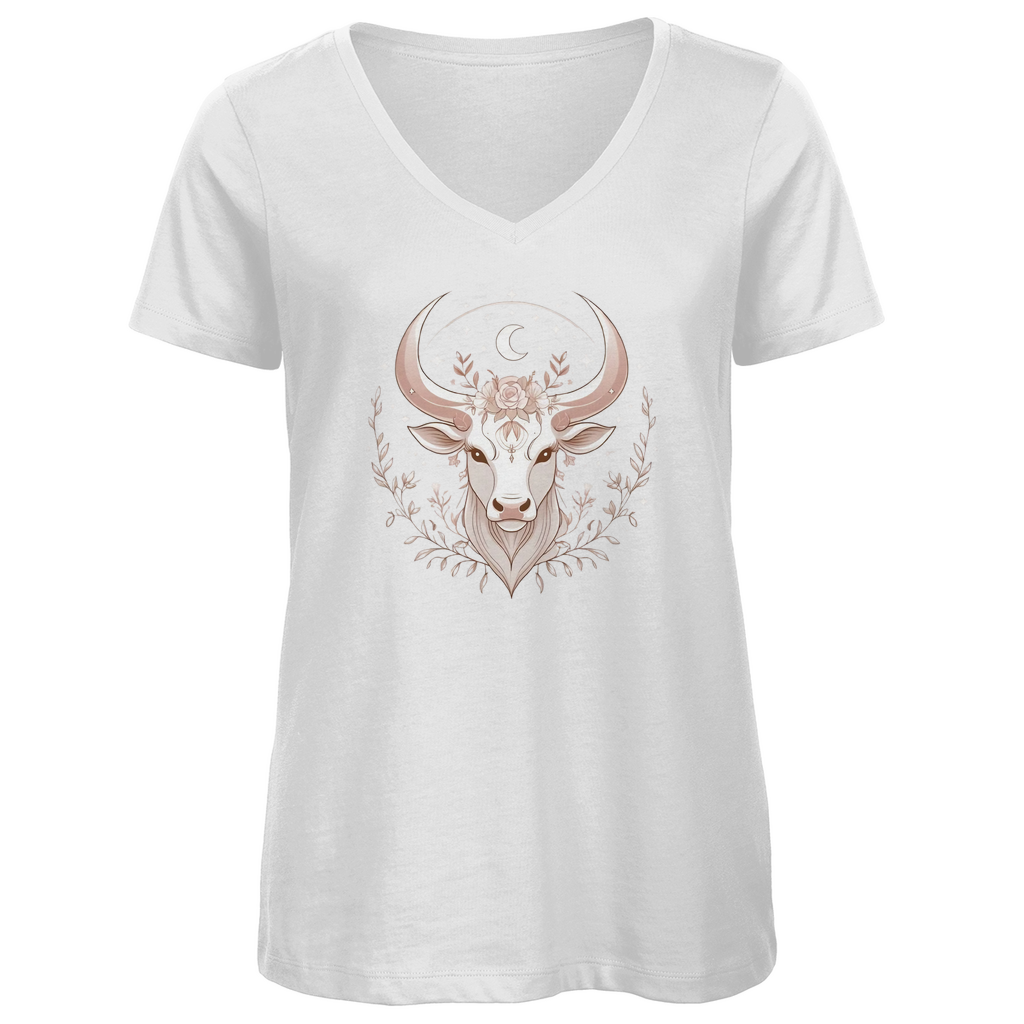 Premium Bio V-Neck T-Shirt - Stier | Damen | Celestia Spirit