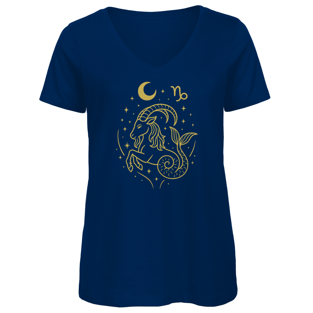 Bio Damen V-Neck T-Shirt – Sternzeichen Steinbock | Celestia Spirit | Spirituelle Mode