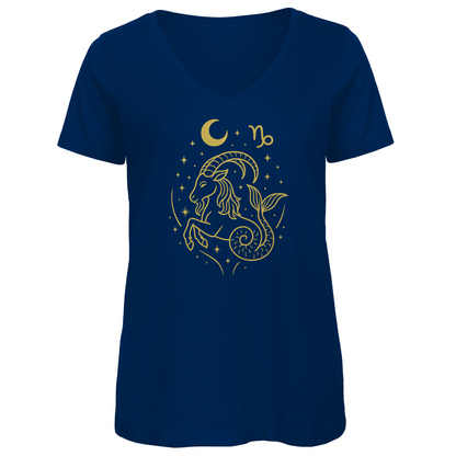 Bio Damen V-Neck T-Shirt – Sternzeichen Steinbock | Celestia Spirit | Spirituelle Mode