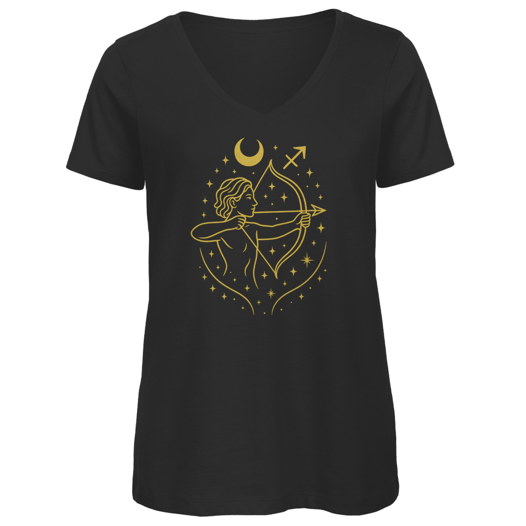 Bio Damen V-Neck T-Shirt – Sternzeichen Schütze | Celestia Spirit | Spirituelle Mode