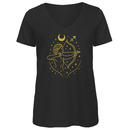 Bio Damen V-Neck T-Shirt – Sternzeichen Schütze | Celestia Spirit | Spirituelle Mode