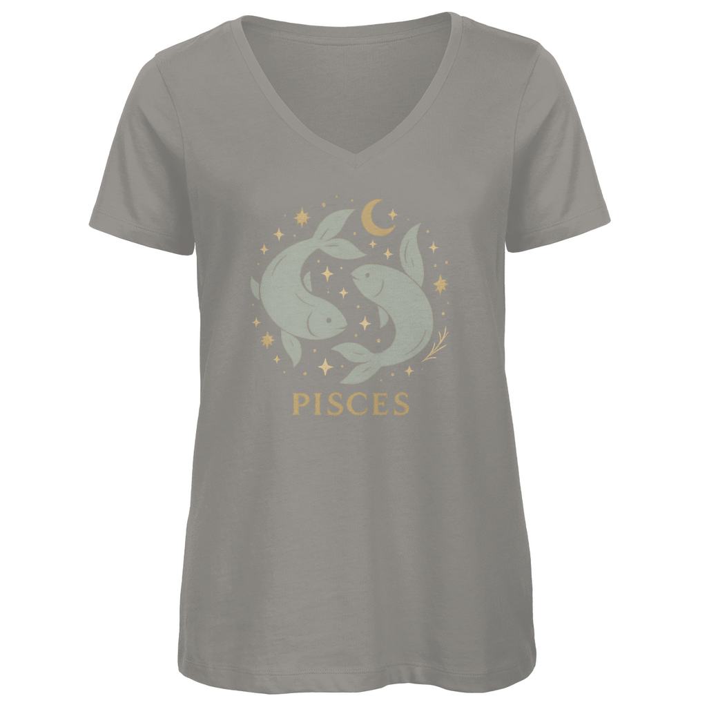 Bio Damen V-Neck T-Shirt – Sternzeichen Fische | Celestia Spirit | Spirituelle Mode