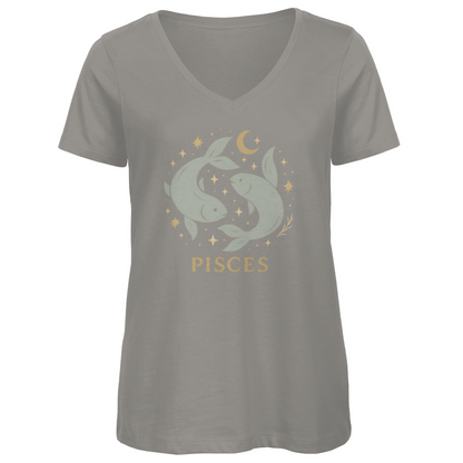 Bio Damen V-Neck T-Shirt – Sternzeichen Fische | Celestia Spirit | Spirituelle Mode