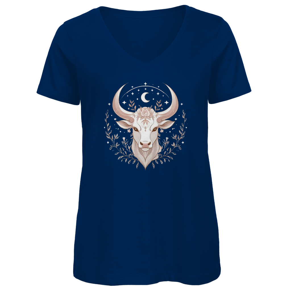 Premium Bio V-Neck T-Shirt - Stier | Damen | Celestia Spirit