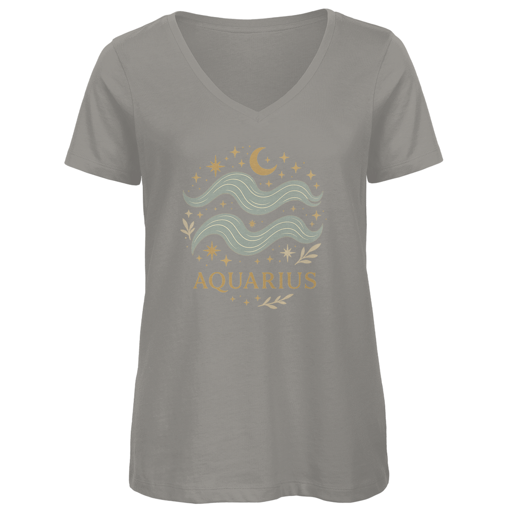 Bio Damen V-Neck T-Shirt – Sternzeichen Wassermann | Celestia Spirit | Spirituelle Mode