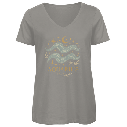 Bio Damen V-Neck T-Shirt – Sternzeichen Wassermann | Celestia Spirit | Spirituelle Mode