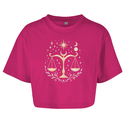 Damen Oversize Crop Top – Sternzeichen Waage | Celestia Spirit | Spirituelle Mode