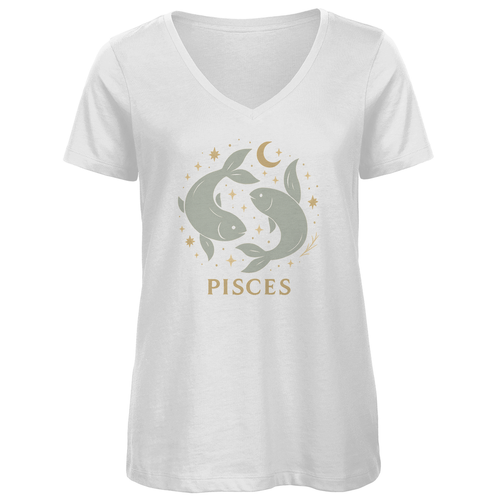 Bio Damen V-Neck T-Shirt – Sternzeichen Fische | Celestia Spirit | Spirituelle Mode