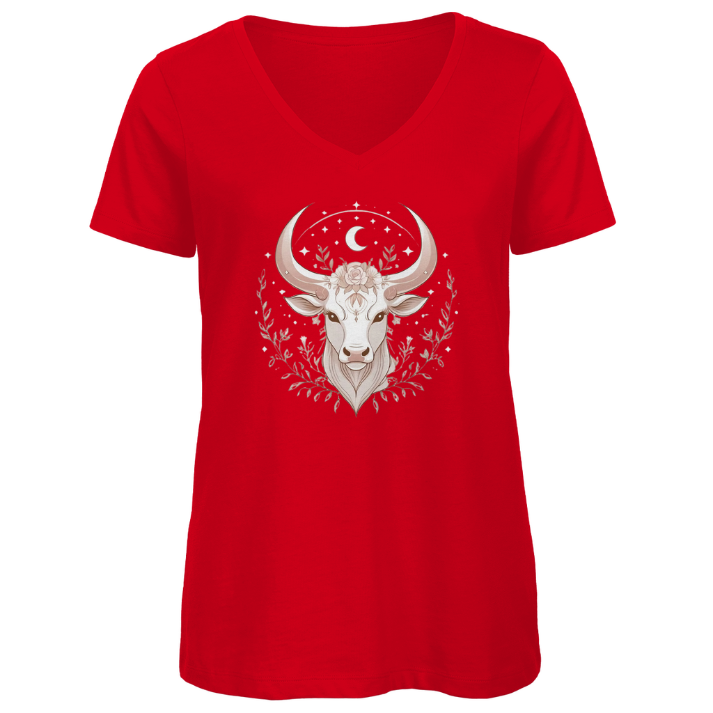 Premium Bio V-Neck T-Shirt - Stier | Damen | Celestia Spirit