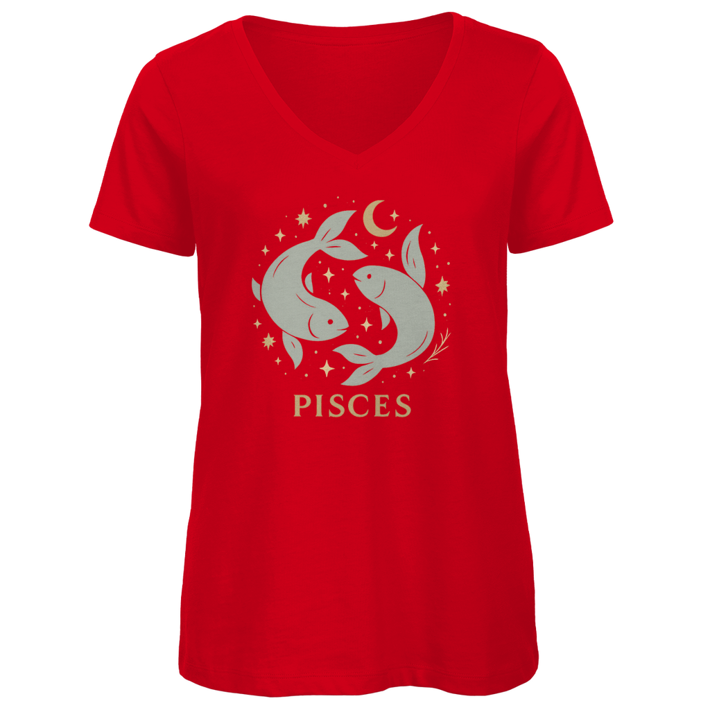 Bio Damen V-Neck T-Shirt – Sternzeichen Fische | Celestia Spirit | Spirituelle Mode