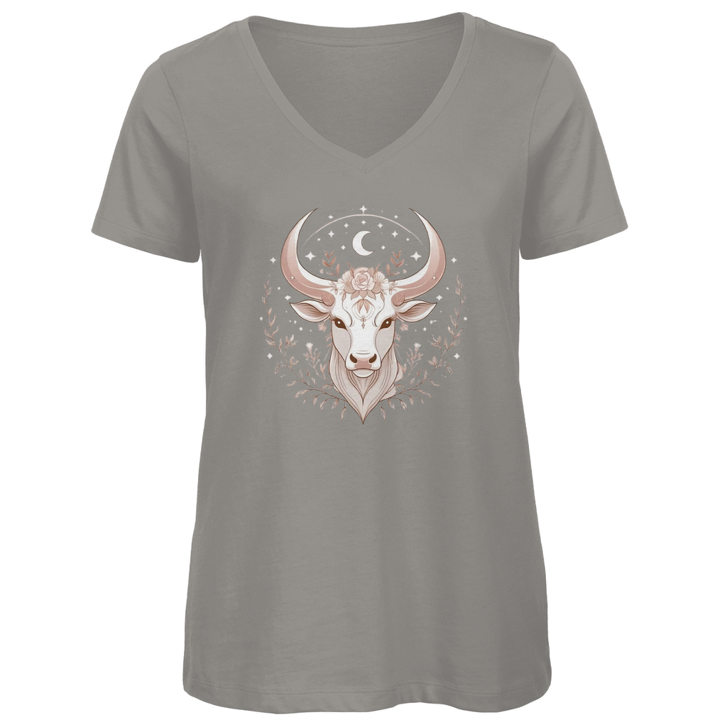 Premium Bio V-Neck T-Shirt - Stier | Damen | Celestia Spirit