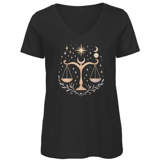Bio Damen V-Neck T-Shirt – Sternzeichen Waage | Celestia Spirit | Spirituelle Mode