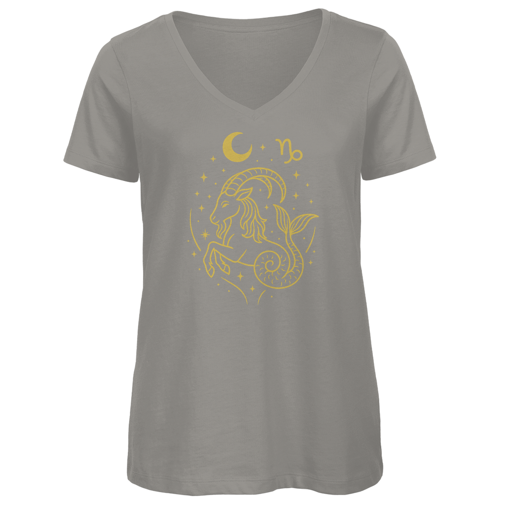 Bio Damen V-Neck T-Shirt – Sternzeichen Steinbock | Celestia Spirit | Spirituelle Mode