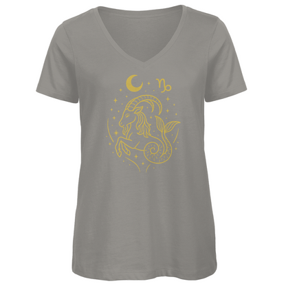 Bio Damen V-Neck T-Shirt – Sternzeichen Steinbock | Celestia Spirit | Spirituelle Mode