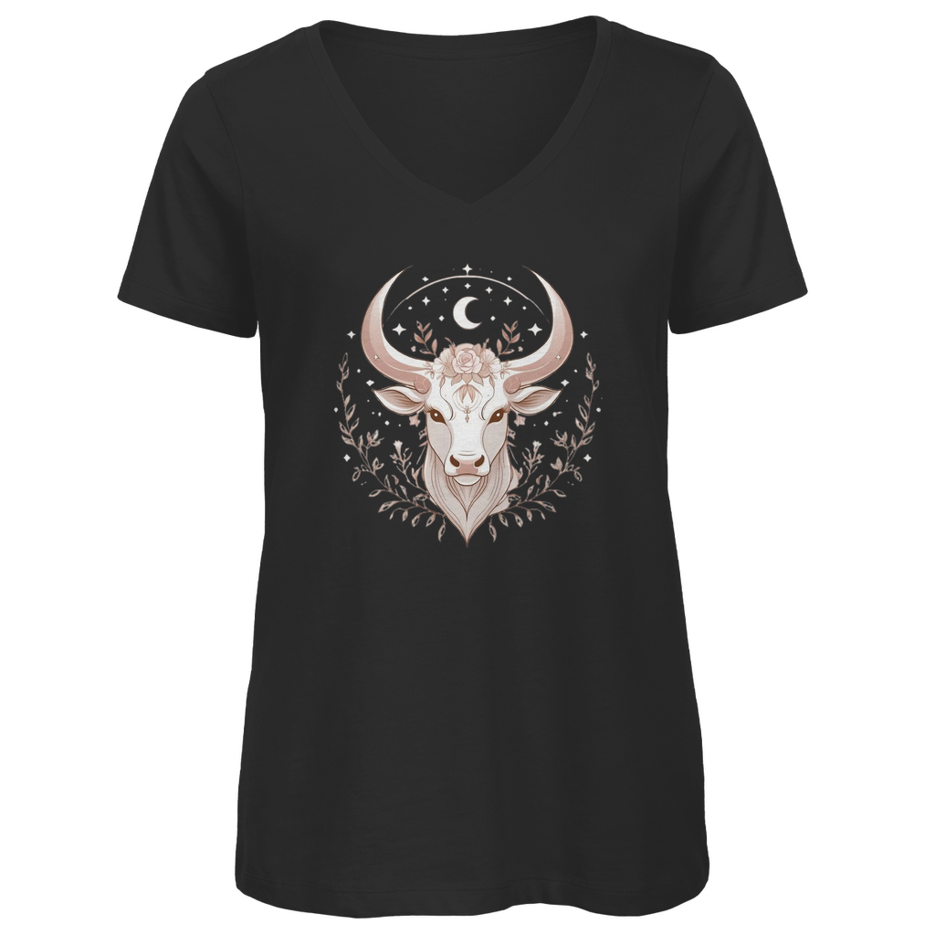 Premium Bio V-Neck T-Shirt - Stier | Damen | Celestia Spirit