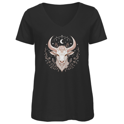 Premium Bio V-Neck T-Shirt - Stier | Damen | Celestia Spirit